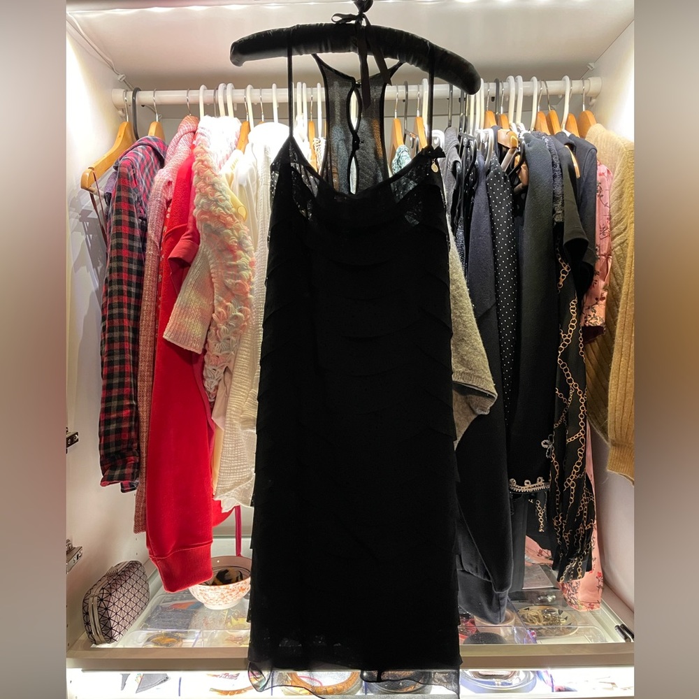 Fornarina dress, black layered crepe, sz M